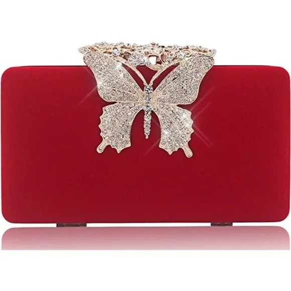 NEW Sparkling Bling Crystal Rhinestone Clutch Butterfly Purse: Silver Go… - Picture 11 of 13